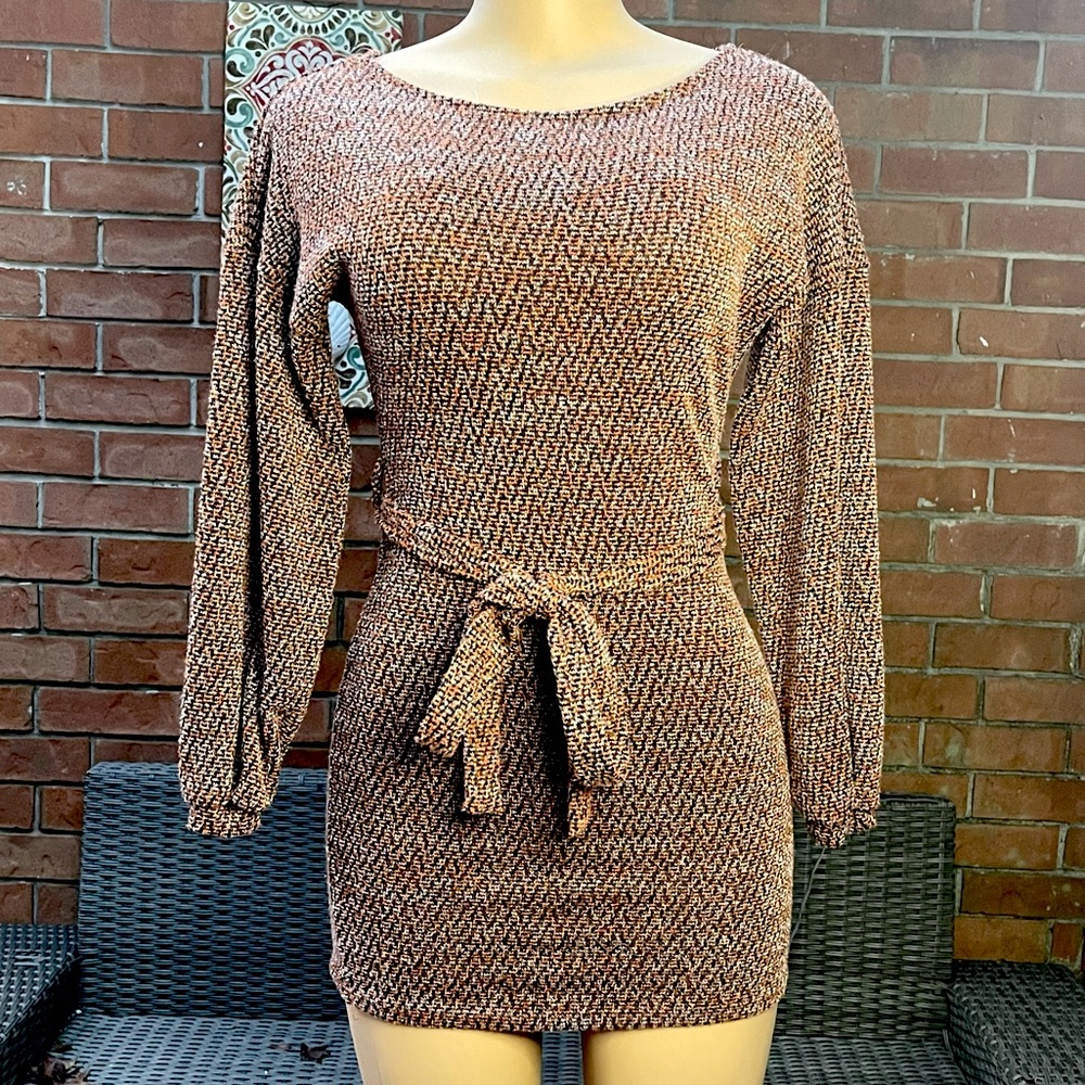 FITTED LONG SLEEVE MINI SWEATER DRESS MULTICOLOR